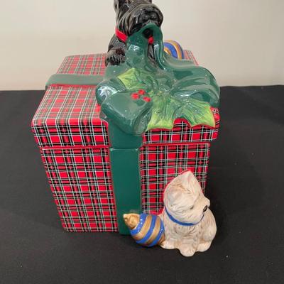 Plaid Holiday Dog Cookie/Treat Jar