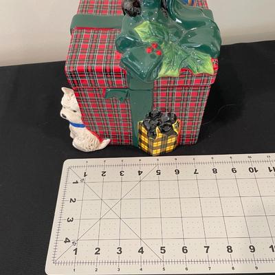 Plaid Holiday Dog Cookie/Treat Jar