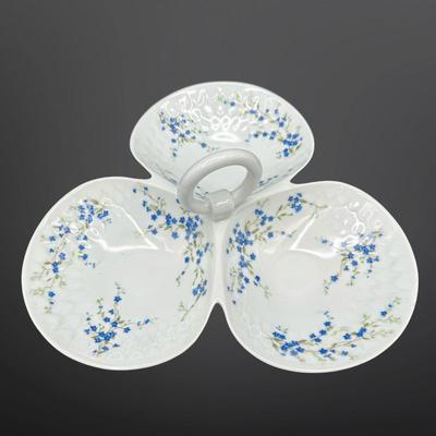 Bernardaud Limoges Myosotis Platter, Relish Dish & Trinket Dish