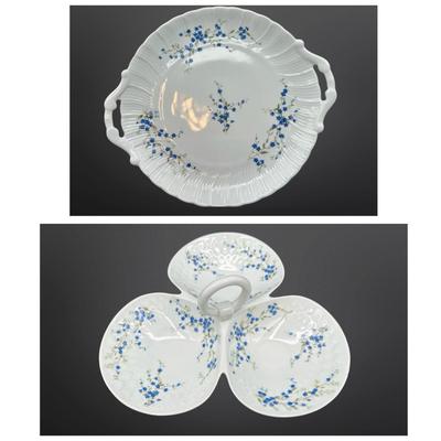 Bernardaud Limoges Myosotis Platter, Relish Dish & Trinket Dish