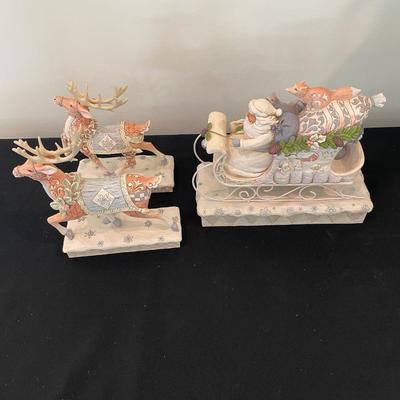 Jim Shore Christmas Sleigh, Santa and Reindeer set