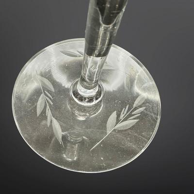 Set of 6 Etched Crystal Glasses with Floral and Leaf Design
