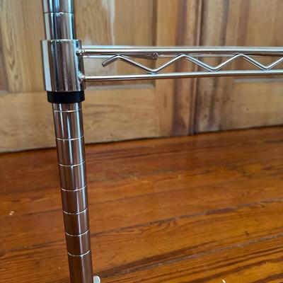 Chrome Rolling Garment Rack with Shelves