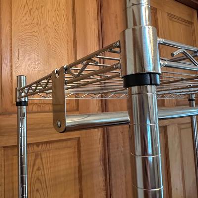 Chrome Rolling Garment Rack with Shelves