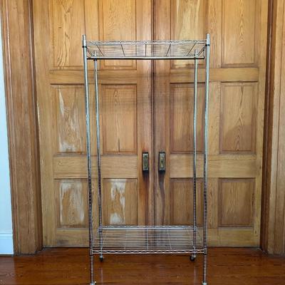 Chrome Rolling Garment Rack with Shelves