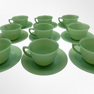 Jadeite Coffee or Tea Cup & Saucer Set Fire King Green Glass