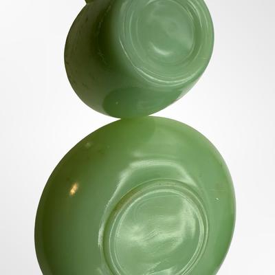 Set of 9 Jadeite Green Glass Demitasse Cups with Saucers