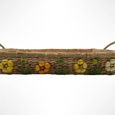 Set of 3 Handwoven Wicker Casserole Holders with Raffia Flower Accents