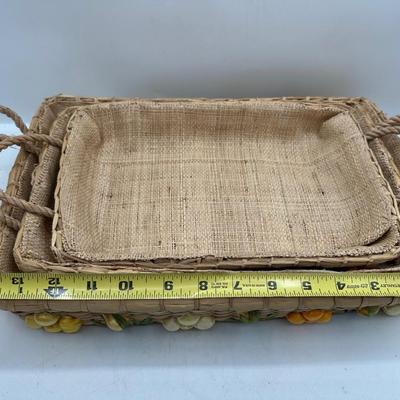 Set of 3 Handwoven Wicker Casserole Holders with Raffia Flower Accents