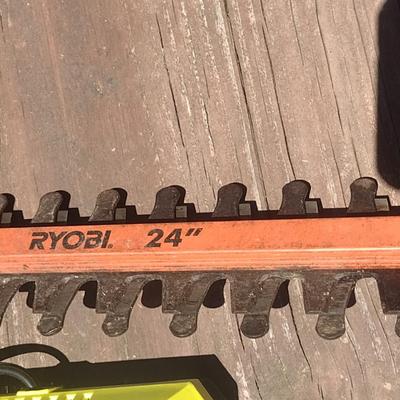 Collection of Ryobi Battery Powered 40 Volt Lawn Tools- Weed Eater, Blower, Hedge Trimmer (24")