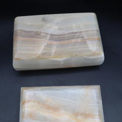 Pair of Carved Onyx Vanity or Trinket Boxes with Lids