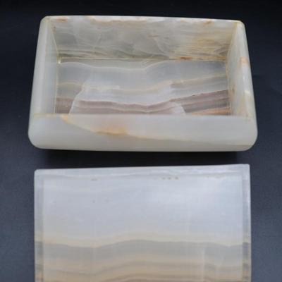 Pair of Carved Onyx Vanity or Trinket Boxes with Lids