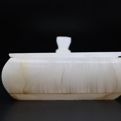 Pair of Carved Onyx Vanity or Trinket Boxes with Lids