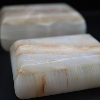 Pair of Carved Onyx Vanity or Trinket Boxes with Lids