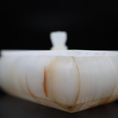 Pair of Carved Onyx Vanity or Trinket Boxes with Lids