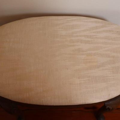 Vintage Upholstered Vanity Bench with Carved Legs