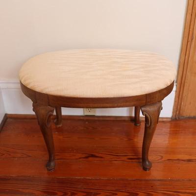 Vintage Upholstered Vanity Bench with Carved Legs
