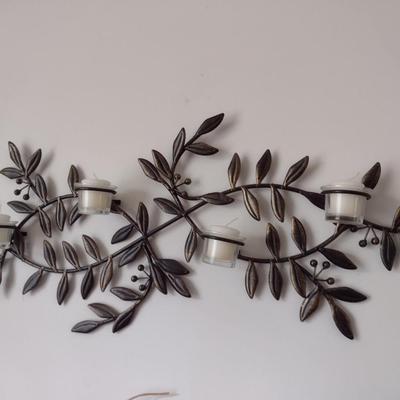 Wrought Metal Leaf and Berry Candle Sconce Wall Decor