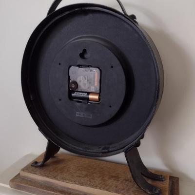 Metal Case Mantle Clock on Wood Base