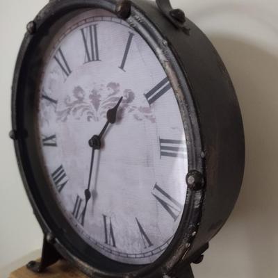 Metal Case Mantle Clock on Wood Base