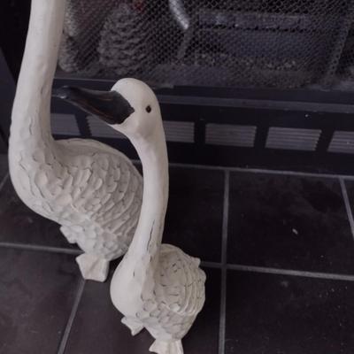 Pair of Wood Carved Geese Home Decor Statuettes