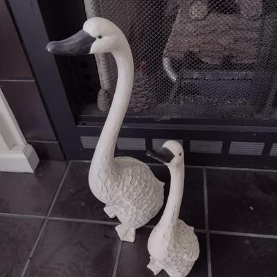 Pair of Wood Carved Geese Home Decor Statuettes