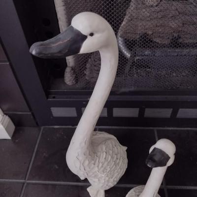 Pair of Wood Carved Geese Home Decor Statuettes
