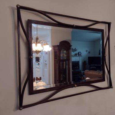 Contemporary Design Wrought Metal Frame Beveled Glass Wall Mirror