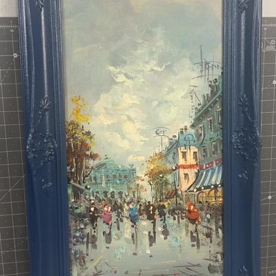 Sale Photo Thumbnail #203: Needs to be reattached to the Blue Painted Framed. Signed 12 x 24" Tall Cant Identify Signature. 