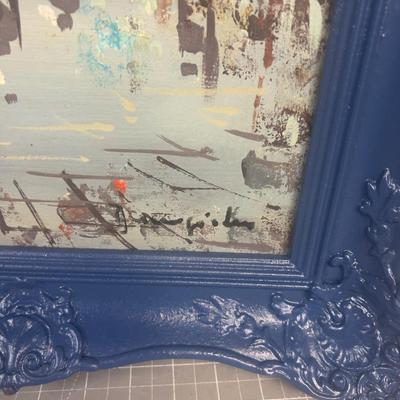 Sale Photo Thumbnail #204: Needs to be reattached to the Blue Painted Framed. Signed 12 x 24" Tall Cant Identify Signature. 