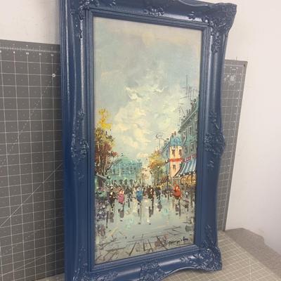 Sale Photo Thumbnail #206: Needs to be reattached to the Blue Painted Framed. Signed 12 x 24" Tall Cant Identify Signature. 