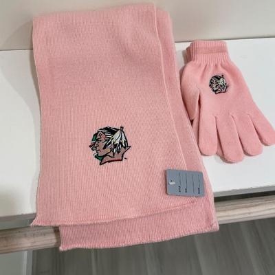 UND Fighting Sioux Embroidered Pink Scarf and Gloves Set