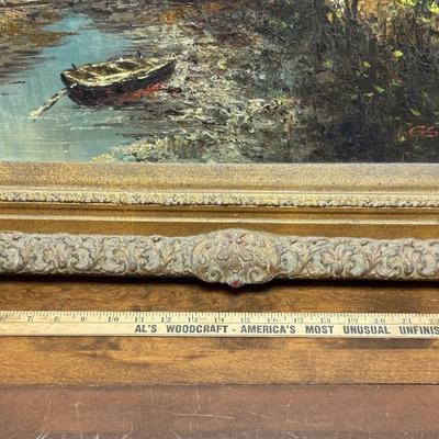 Large Vintage Framed Art: Oil Painting on Canvas of a Windmill artist G. Steiner