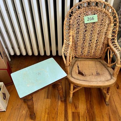 Lot 266 Antique childs wicker chair & stool