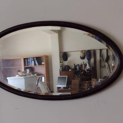 Beveled Wall Mirror with Wooden Frame- Approx 19 1/2" x 37 1/4"