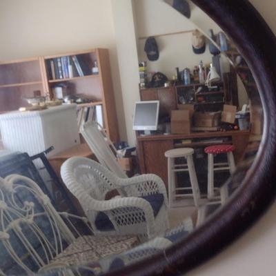 Beveled Wall Mirror with Wooden Frame- Approx 19 1/2" x 37 1/4"