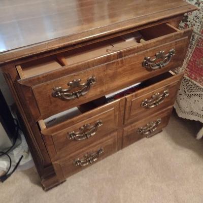Wood Finish Double Drawer Bedside Dresser
