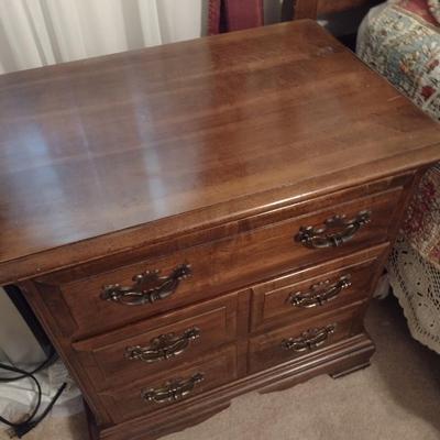 Wood Finish Double Drawer Bedside Dresser
