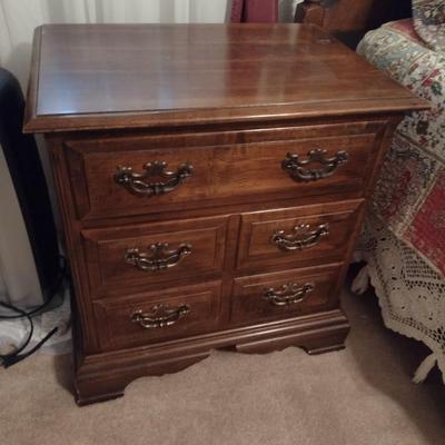 Wood Finish Double Drawer Bedside Dresser