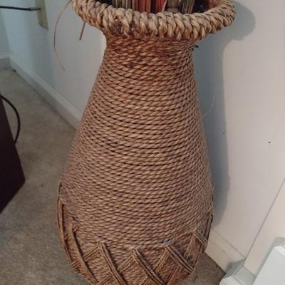 Rope Weave Floor Vase with Artificial Plant
