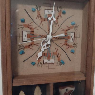 Genuine Native American Sand Art Shadowbox Wall Clock