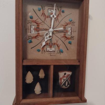 Genuine Native American Sand Art Shadowbox Wall Clock