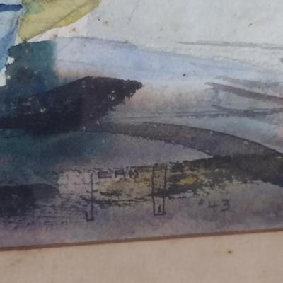 Vintage Framed Waterfront Design Art- Signed by Artist- Approx 24 1/4" x 32"