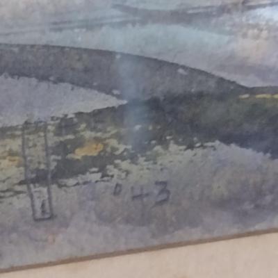 Vintage Framed Waterfront Design Art- Signed by Artist- Approx 24 1/4" x 32"
