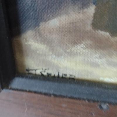 Framed Townscape Design Painting on Canvas- Signed by Artist- Approx 19 3/4" x 23 1/2"