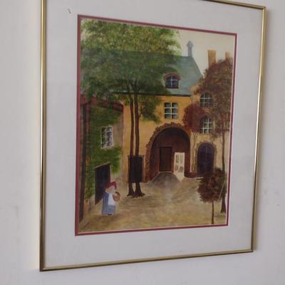 Framed Townscape Design Painting on Canvas- Signed by Artist- Approx 22" x 26"
