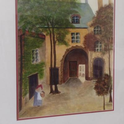 Framed Townscape Design Painting on Canvas- Signed by Artist- Approx 22" x 26"