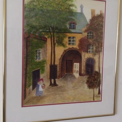 Framed Townscape Design Painting on Canvas- Signed by Artist- Approx 22" x 26"