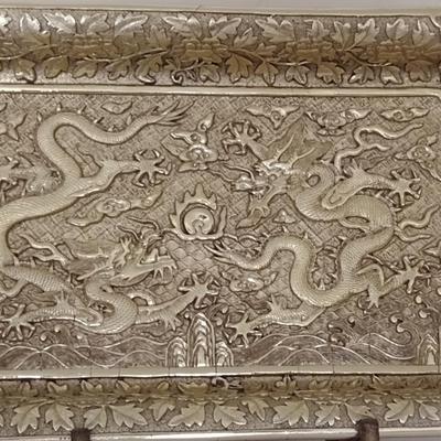 Gilt Dragon Design Decorative Plate with Metal Stand- Approx 12 1/4" x 7 1/2"