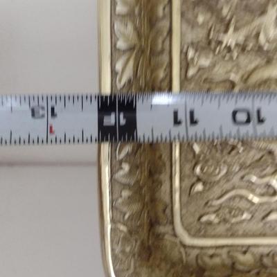 Gilt Dragon Design Decorative Plate with Metal Stand- Approx 12 1/4" x 7 1/2"